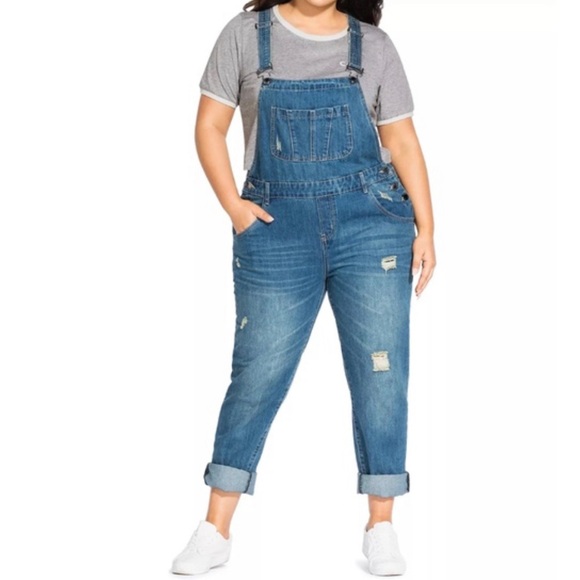 City Chic Boyfriend Denim Distressed Overalls size 18 - Picture 3 of 14
